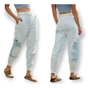 Free People Movement Blue Sun & Done Crochet Trim Pull On Comfy Jogger Pants L